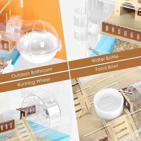 Acrylic Hamster Cage Small Hamster Habitat 360 Viewing Hamster Enclosure with Running Wheel & Hideout for Dwarf, Guinea Pig, Gerbils, Blue, 13.3" L*10.2" W*12.4" H in Kuwait