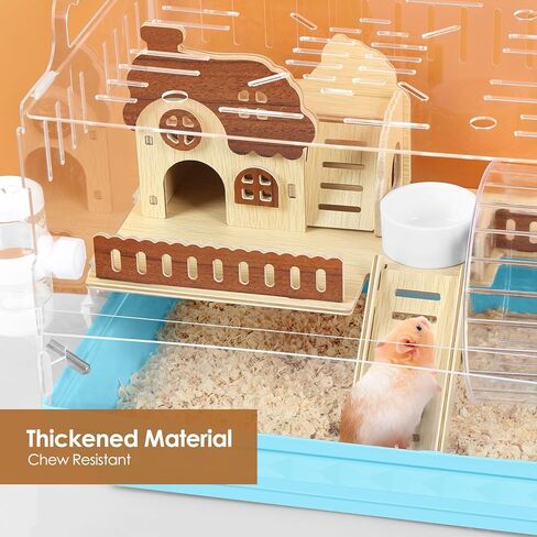 Acrylic Hamster Cage Small Hamster Habitat 360 Viewing Hamster Enclosure with Running Wheel & Hideout for Dwarf, Guinea Pig, Gerbils, Blue, 13.3" L*10.2" W*12.4" H in Kuwait