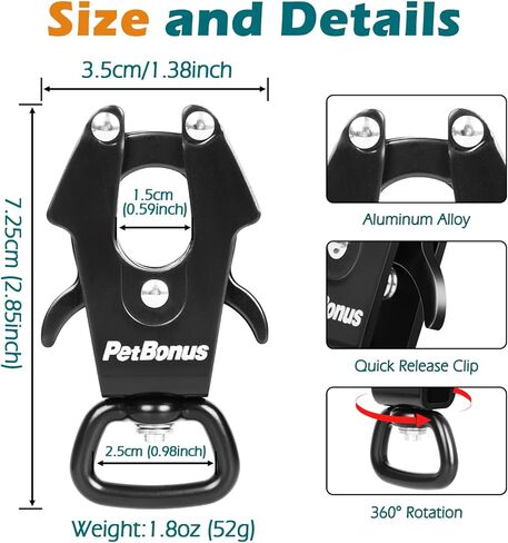 PetBonus 2 جهاز كمبيوتر شخصى الضفدع كليب الكلب المقود المشبك، 360 درجة دوارة حلقة تسلق معدنية سريعة الإصدار، الثقيلة موصل الرصاص السلامة لربط الحيوانات الأليفة طوق الكلب تسخير in Kuwait