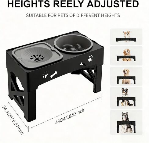 Kaiyue 2-in-1 Elevated Slow Feeder Dog Bowls Stand with No Spill Water Bowl, 5 Height Adjustable Raised Dog Bowls ，Non-Skid Pet Food Feeding Set for Small to Large Dogs in Kuwait