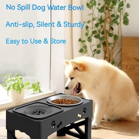 Kaiyue 2-in-1 Elevated Slow Feeder Dog Bowls Stand with No Spill Water Bowl, 5 Height Adjustable Raised Dog Bowls ，Non-Skid Pet Food Feeding Set for Small to Large Dogs in Kuwait