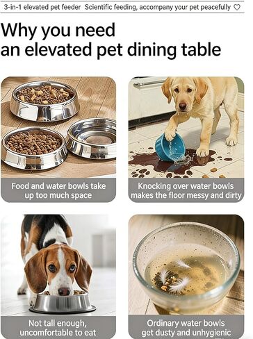 Kaiyue 2-in-1 Elevated Slow Feeder Dog Bowls Stand with No Spill Water Bowl, 5 Height Adjustable Raised Dog Bowls ，Non-Skid Pet Food Feeding Set for Small to Large Dogs in Kuwait