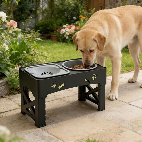 Kaiyue 2-in-1 Elevated Slow Feeder Dog Bowls Stand with No Spill Water Bowl, 5 Height Adjustable Raised Dog Bowls ，Non-Skid Pet Food Feeding Set for Small to Large Dogs in Kuwait