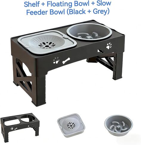 Kaiyue 2-in-1 Elevated Slow Feeder Dog Bowls Stand with No Spill Water Bowl, 5 Height Adjustable Raised Dog Bowls ，Non-Skid Pet Food Feeding Set for Small to Large Dogs in Kuwait