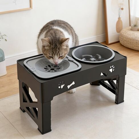 Kaiyue 2-in-1 Elevated Slow Feeder Dog Bowls Stand with No Spill Water Bowl, 5 Height Adjustable Raised Dog Bowls ，Non-Skid Pet Food Feeding Set for Small to Large Dogs in Kuwait