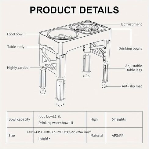 Kaiyue 2-in-1 Elevated Slow Feeder Dog Bowls Stand with No Spill Water Bowl, 5 Height Adjustable Raised Dog Bowls ，Non-Skid Pet Food Feeding Set for Small to Large Dogs in Kuwait