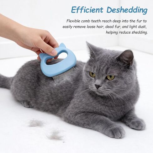 مشط تدليك شل لإزالة شعر الحيوانات الأليفة الأصلي من Cat-Face - أداة تهذيب ناعمة وإزالة الشعر (أزرق) in Kuwait