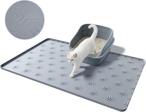 JUJOMAT Cat Litter Box Mat, 34"×22" Large Silicone Cat Litter Trapping Mat Non-Slip Gray Kitty Litter Mat for Indoor Cats, Waterproof Pet Food Mats Easy to Clean & Soft on Kitty Paws in Kuwait