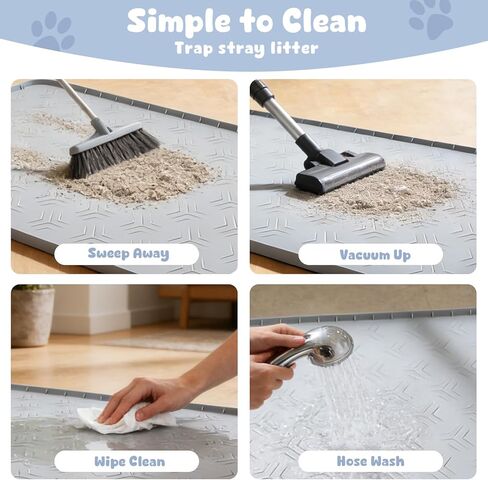 JUJOMAT Cat Litter Box Mat, 34"×22" Large Silicone Cat Litter Trapping Mat Non-Slip Gray Kitty Litter Mat for Indoor Cats, Waterproof Pet Food Mats Easy to Clean & Soft on Kitty Paws in Kuwait