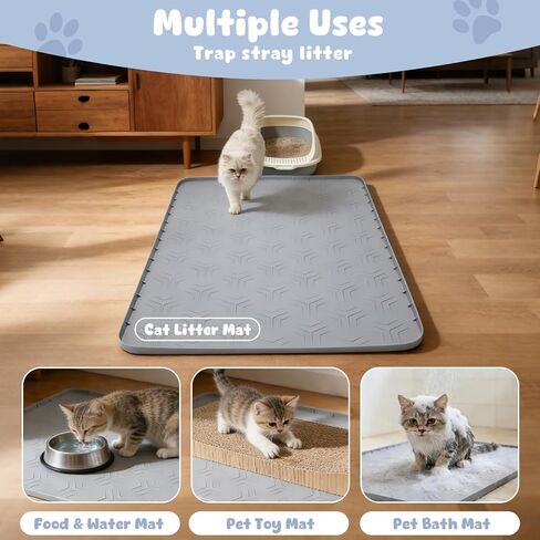 JUJOMAT Cat Litter Box Mat, 34"×22" Large Silicone Cat Litter Trapping Mat Non-Slip Gray Kitty Litter Mat for Indoor Cats, Waterproof Pet Food Mats Easy to Clean & Soft on Kitty Paws in Kuwait