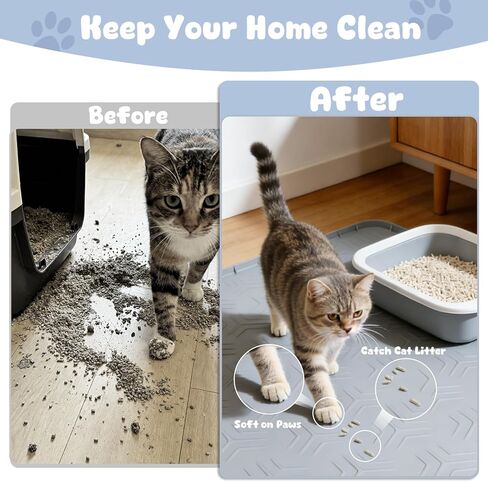JUJOMAT Cat Litter Box Mat, 34"×22" Large Silicone Cat Litter Trapping Mat Non-Slip Gray Kitty Litter Mat for Indoor Cats, Waterproof Pet Food Mats Easy to Clean & Soft on Kitty Paws in Kuwait
