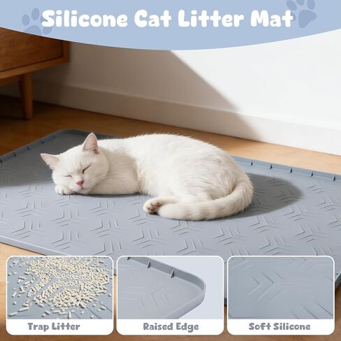 JUJOMAT Cat Litter Box Mat, 34"×22" Large Silicone Cat Litter Trapping Mat Non-Slip Gray Kitty Litter Mat for Indoor Cats, Waterproof Pet Food Mats Easy to Clean & Soft on Kitty Paws in Kuwait