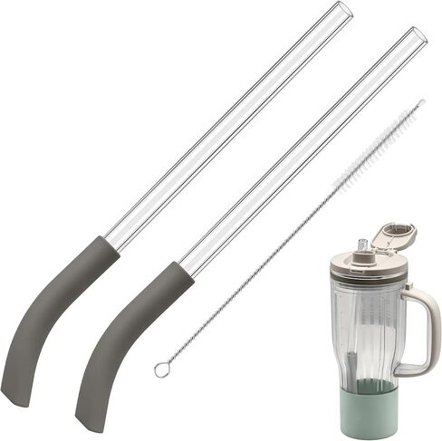 2 Pcs Replacement Straw for Ninja BlendBOSS Personal Smoothie Blender Tumbler, Reusable Straws With Cleaning Brush Compatible With Ninja BlendBOSS Travel Tumbler (Stone Mint) in Kuwait