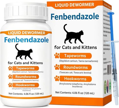 Cat Dewormer Liquid for Cats & Kittens, Fenbendazole Broad Spectrum for Tapeworms, Roundworms & Hookworms, Supports Intestinal Health, 120ml in Kuwait