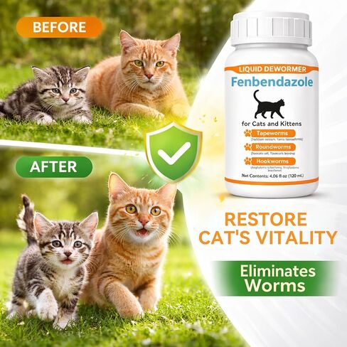 Cat Dewormer Liquid for Cats & Kittens, Fenbendazole Broad Spectrum for Tapeworms, Roundworms & Hookworms, Supports Intestinal Health, 120ml in Kuwait