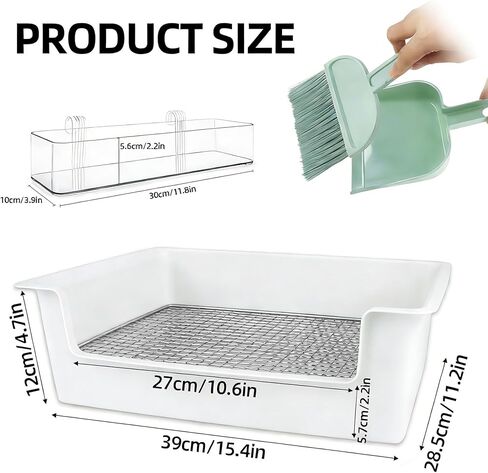 Stainless Steel Gird Rabbit Litter Box, Low Entry Bunny Litter Pan with Hay Feeder & Broom, Corner Potty Tray for Small Animals Rabbits Guinea Pigs Ferrets, 15.4x11.2x4.8 inch (White) in Kuwait