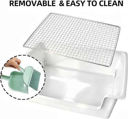 Stainless Steel Gird Rabbit Litter Box, Low Entry Bunny Litter Pan with Hay Feeder & Broom, Corner Potty Tray for Small Animals Rabbits Guinea Pigs Ferrets, 15.4x11.2x4.8 inch (White) in Kuwait