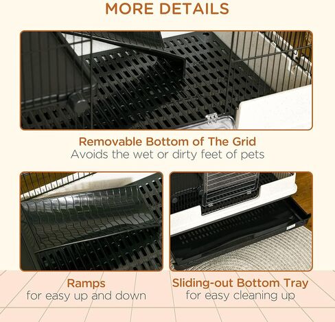 PawHut 26" Small Animal Cage with Wheels, 2-Level Portable Bunny Cage, Chinchilla Ferret Cage with Removable Tray, Platform and Ramp in Kuwait