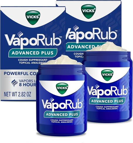 Vicks VapoRub Advanced Plus, Powerful Cough Suppressant, Topical Chest Rub & Analgesic Ointment, Medicated Vicks Vapors, Fast Cough Relief, 2.82oz x 2 in Saudi Arabia