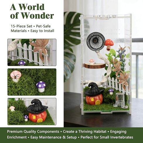 Jumping Spider Enclosure Accessories, 15PCS Decor Kit with Tarantula Habitat Hide Climbing Ledge Water Dish for Spider Tank Decorations in Kuwait