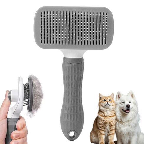 Cat Grooming Brush,Self Cleaning Shedding Brush - Skin Friendly Grooming Tool for Dogs,Cats,and Puppies,Deshedding and Hair Removal for Long Short Haired Pets in Kuwait