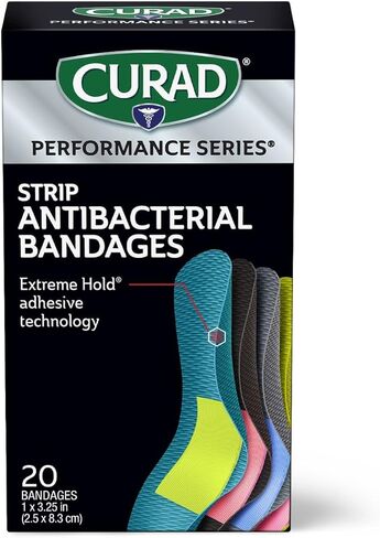 Curad Performance Series Ironman Antibacterial Bandages, Extreme Hold Adhesive Technology, 1 x 3.25 inch Fabric Bandages, 20 Count in Saudi Arabia