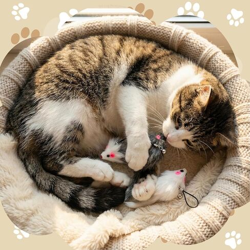 Shappy 24 Pack Real Rabbit Fur Mouse Cat Toys with Bell Attachments Realistic Rattle & Crinkle Sounds, Hanging Loops, Interactive Hunting Toys for Indoor Cats (White, Gray, Light Gray) in Kuwait