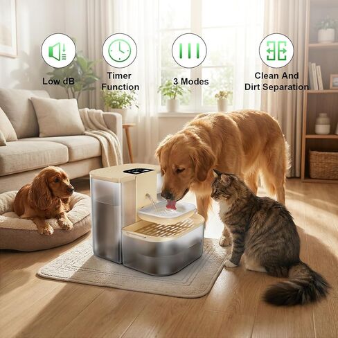 Cat Water Fountain, Pet Water Fountain for Cats & Dogs Dispenser, Ceramic Water Bowl (Heated), 4.5L+2L Two-Cabin Wastewater Separation, Automatic scheduled Water Change, No Filter, Ultra Quiet(Cream) in Saudi Arabia
