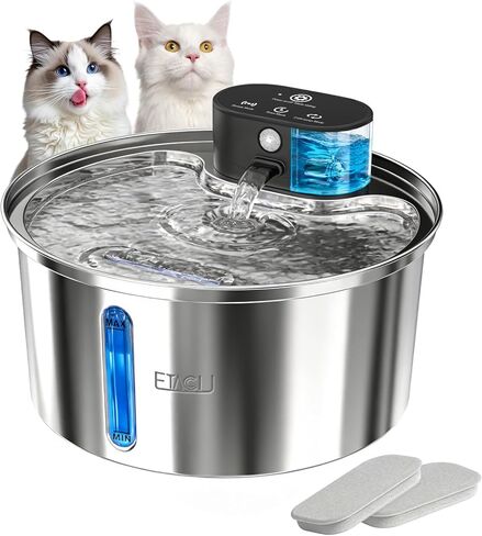 ETACCU Wireless Cat Water Fountain Stainless Steel - 3.2L/108oz, Pet Water Fountain Battery Operated with Motion Sensor, 3 Modes, Quiet Pump, Cordless Water Fountain for Cats and Small Dogs in Kuwait