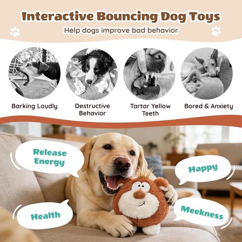 Moving Dog Toys, Interactive Dog Toys to Keep Them Busy, Jumping Squeaky Plush Chew Toys for Small/Medium/Large Dogs, USB Rechargeable in Saudi Arabia