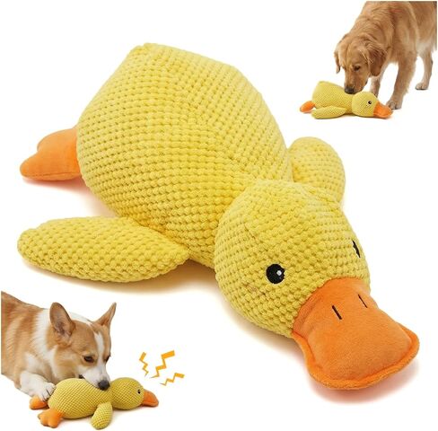 JINTONE Dog Duck Toy, Soft Plush Pineapple Texture, Realistic Quack Squeaky Toy for Anxiety Relief, Interactive Play, Suitable for Puppies and Medium to Large Breeds(Medium Size) in Kuwait
