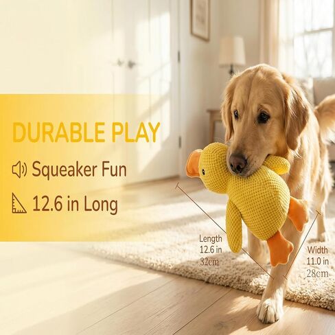JINTONE Dog Duck Toy, Soft Plush Pineapple Texture, Realistic Quack Squeaky Toy for Anxiety Relief, Interactive Play, Suitable for Puppies and Medium to Large Breeds(Medium Size) in Kuwait