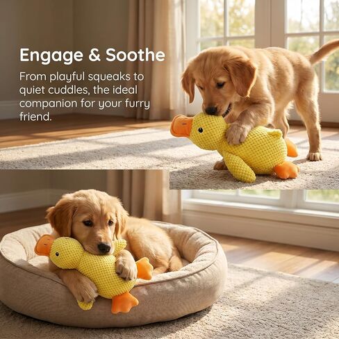 JINTONE Dog Duck Toy, Soft Plush Pineapple Texture, Realistic Quack Squeaky Toy for Anxiety Relief, Interactive Play, Suitable for Puppies and Medium to Large Breeds(Medium Size) in Kuwait