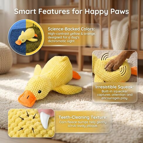 JINTONE Dog Duck Toy, Soft Plush Pineapple Texture, Realistic Quack Squeaky Toy for Anxiety Relief, Interactive Play, Suitable for Puppies and Medium to Large Breeds(Medium Size) in Kuwait