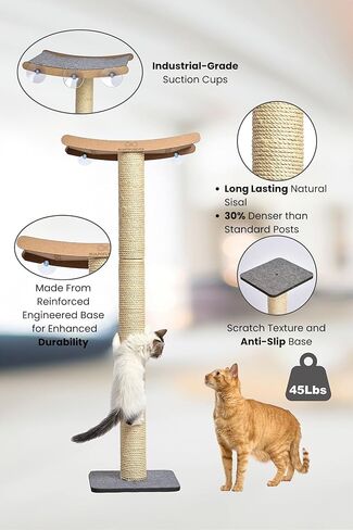 Cat Scratching Post with Perch for Large Cats – Modern Hammock Window Bed, Strong Suction Cups, Durable Eco, Space Saving Furniture for Indoor Cats in Kuwait