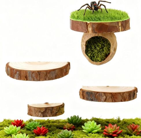 Jumping Spider Hide with Magnets with 3 Semi-Circle Ledges, Natural Wood Climbing Gyms for Jumping Spiders, Tarantulas, Geckos Enclosure in Kuwait