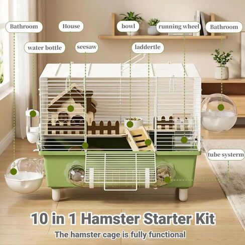 18.5 Inch Chewproof Metal Hamster Cage - All-in-One Habitat with Wheel, Hideout, Platforms for Dwarf Hamster, Mice, Rats, Guinea Pig in Kuwait