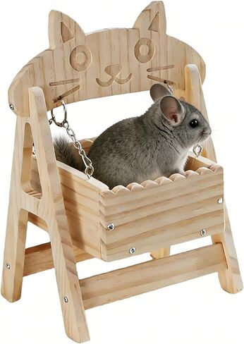 Chinchilla Toys, Natural Wood Freestanding Cage Cradle - Hammock, Swing & Resting Resting spot for Hamsters, Guinea Pigs, Ferrets Small Pet Accessories in Kuwait