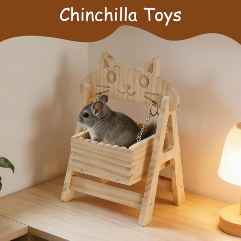 Chinchilla Toys, Natural Wood Freestanding Cage Cradle - Hammock, Swing & Resting Resting spot for Hamsters, Guinea Pigs, Ferrets Small Pet Accessories in Kuwait