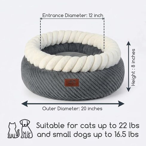 Hollypet Cat Bed for Indoor Cats Kitty Beds, Round Washable Fluffy Small Dog Bed, Soft Cozy Plush Pet Beds for Puppy and Kitten with Non-Slip Bottom (20" D * 8" Th, Gray) in Kuwait