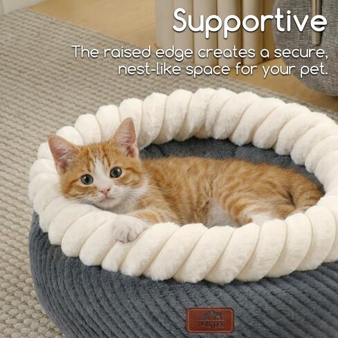 Hollypet Cat Bed for Indoor Cats Kitty Beds, Round Washable Fluffy Small Dog Bed, Soft Cozy Plush Pet Beds for Puppy and Kitten with Non-Slip Bottom (20" D * 8" Th, Gray) in Kuwait