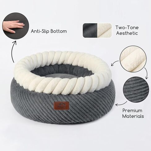 Hollypet Cat Bed for Indoor Cats Kitty Beds, Round Washable Fluffy Small Dog Bed, Soft Cozy Plush Pet Beds for Puppy and Kitten with Non-Slip Bottom (20" D * 8" Th, Gray) in Kuwait