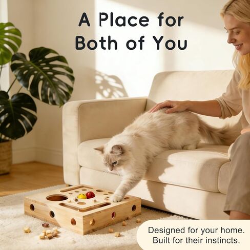 Wooden Cat Nail File Scratcher and Cat Scratch Puzzle Enrichment Box DIY Assembly Fun Cats Indoor Scratching for Boxes Game with Smooth Splinter-Free Surface with Sandpaper & 3 Balls in Kuwait