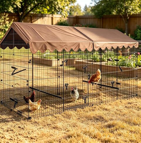 GUTINNEEN 88" Large Metal Chicken Coop with Run, Walk-in Poultry Cage, Heavy Duty Outdoor Chicken Pen for Chickens Ducks Rabbits, Waterproof Cover, Lockable Door, Galvanized Frame in Kuwait