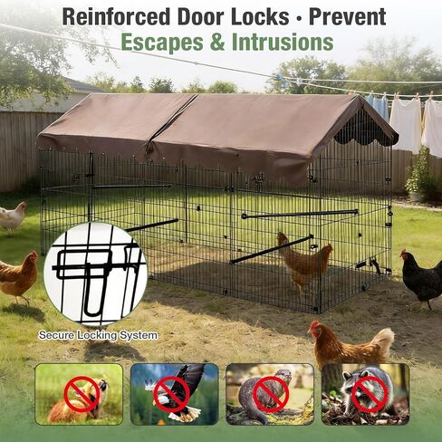 GUTINNEEN 88" Large Metal Chicken Coop with Run, Walk-in Poultry Cage, Heavy Duty Outdoor Chicken Pen for Chickens Ducks Rabbits, Waterproof Cover, Lockable Door, Galvanized Frame in Kuwait
