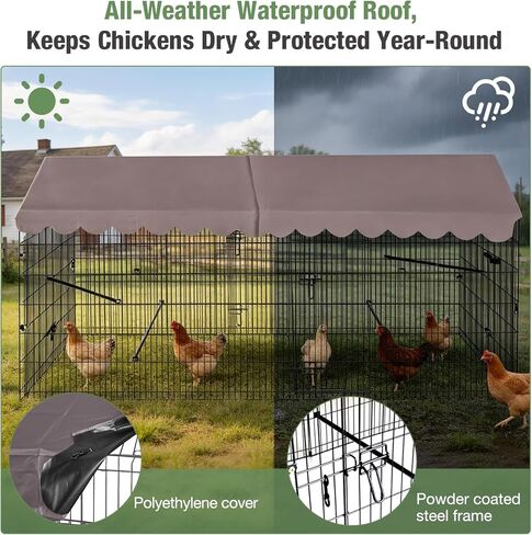 GUTINNEEN 88" Large Metal Chicken Coop with Run, Walk-in Poultry Cage, Heavy Duty Outdoor Chicken Pen for Chickens Ducks Rabbits, Waterproof Cover, Lockable Door, Galvanized Frame in Kuwait