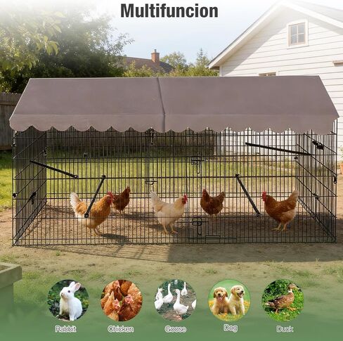 GUTINNEEN 88" Large Metal Chicken Coop with Run, Walk-in Poultry Cage, Heavy Duty Outdoor Chicken Pen for Chickens Ducks Rabbits, Waterproof Cover, Lockable Door, Galvanized Frame in Kuwait