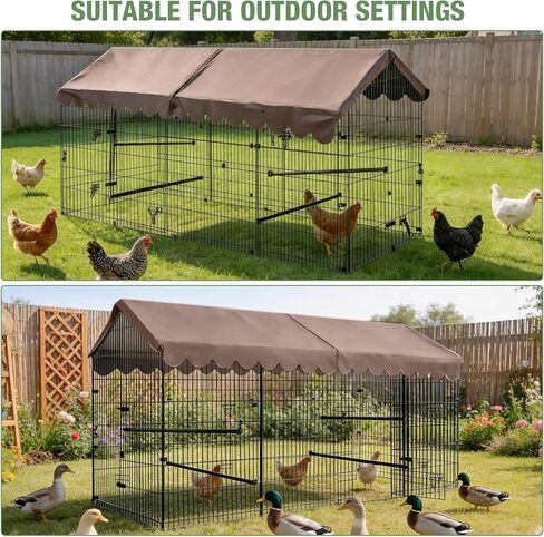 GUTINNEEN 88" Large Metal Chicken Coop with Run, Walk-in Poultry Cage, Heavy Duty Outdoor Chicken Pen for Chickens Ducks Rabbits, Waterproof Cover, Lockable Door, Galvanized Frame in Kuwait
