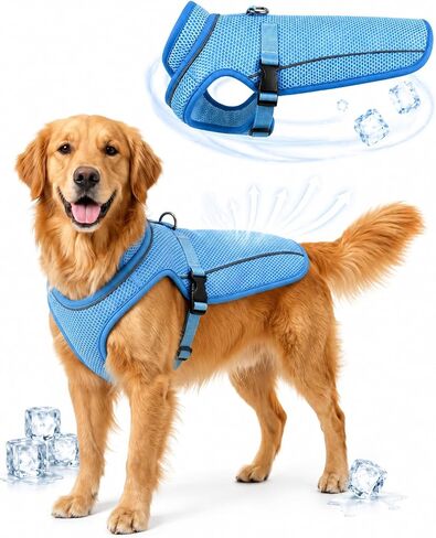 Dog Cooling Vest for Small Medium Large Dogs, 3-Layer Breathable Mesh Dog Cooling Jacket, Water-Activated Summer Cooling Coat with UV Neck Collar, Adjustable Buckle, Reflective Trim & Leash Opening in Saudi Arabia