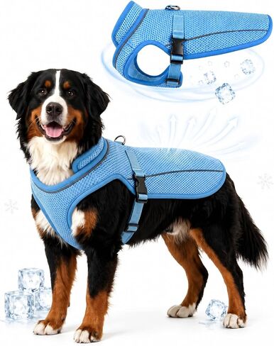 Dog Cooling Vest for Small Medium Large Dogs, 3-Layer Breathable Mesh Dog Cooling Jacket, Water-Activated Summer Cooling Coat with UV Neck Collar, Adjustable Buckle, Reflective Trim & Leash Opening in Saudi Arabia